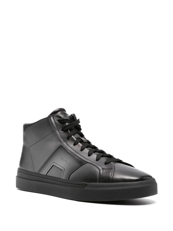 Double Buckle Leather High-Top Sneakers