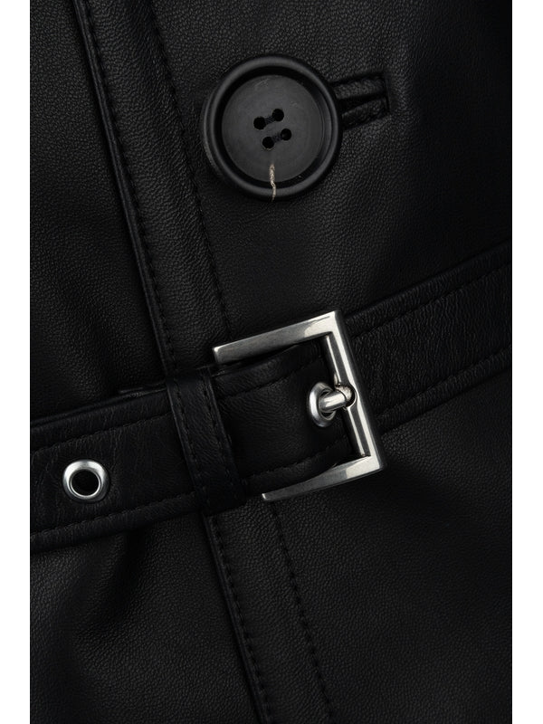 Back Triangle Logo Belt Lambskin Coat