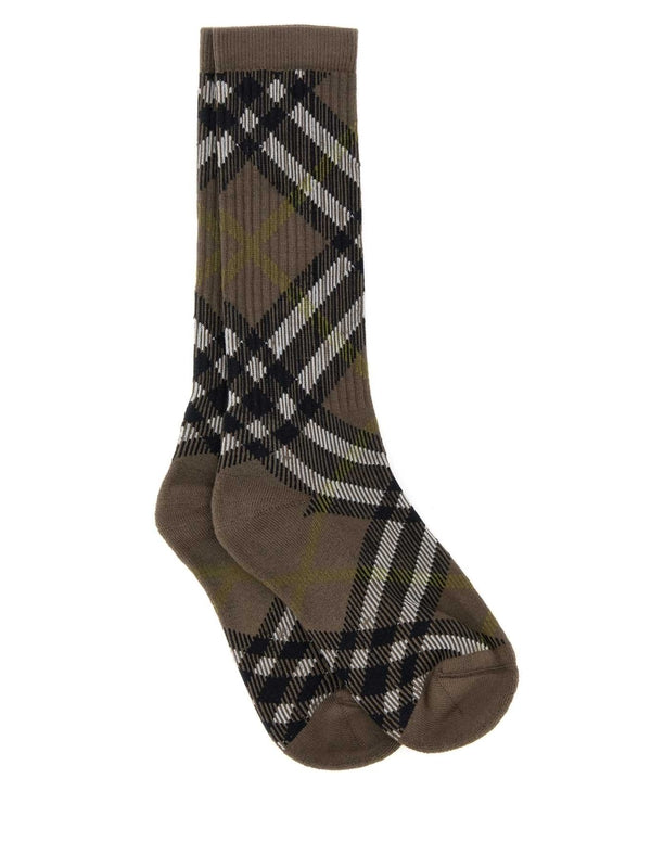 Check Pattern Cotton High-Top
  Socks