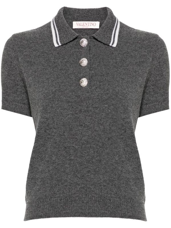 V Logo Button Knit Polo Shirt