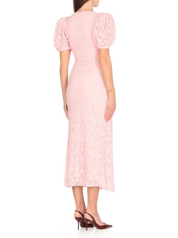 Balloon Sleeve Lace Flare Midi Dress