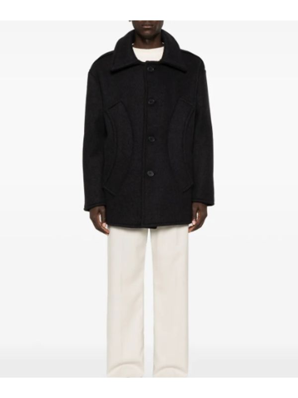 Brushed Alpaca Wool Blend Peacoat