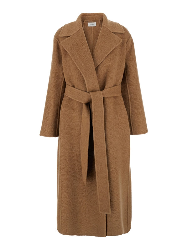 'Malika' Beige Coat with Matching Belt in Wool and Cashmere Woman Coats