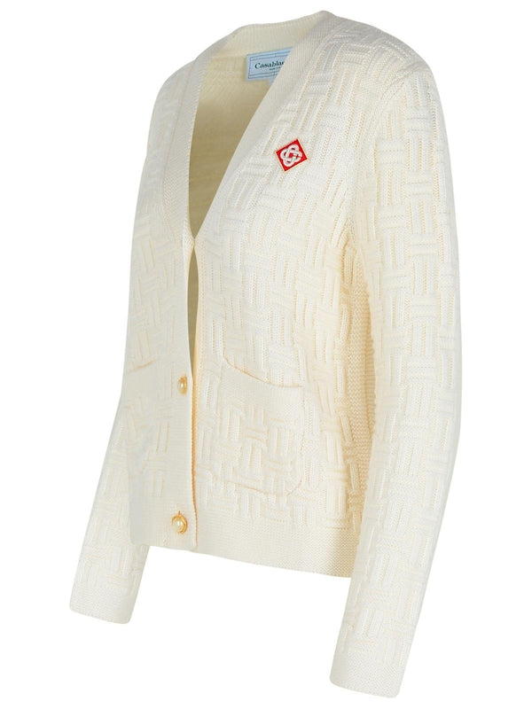 Embroidered Logo Wool Cardigan