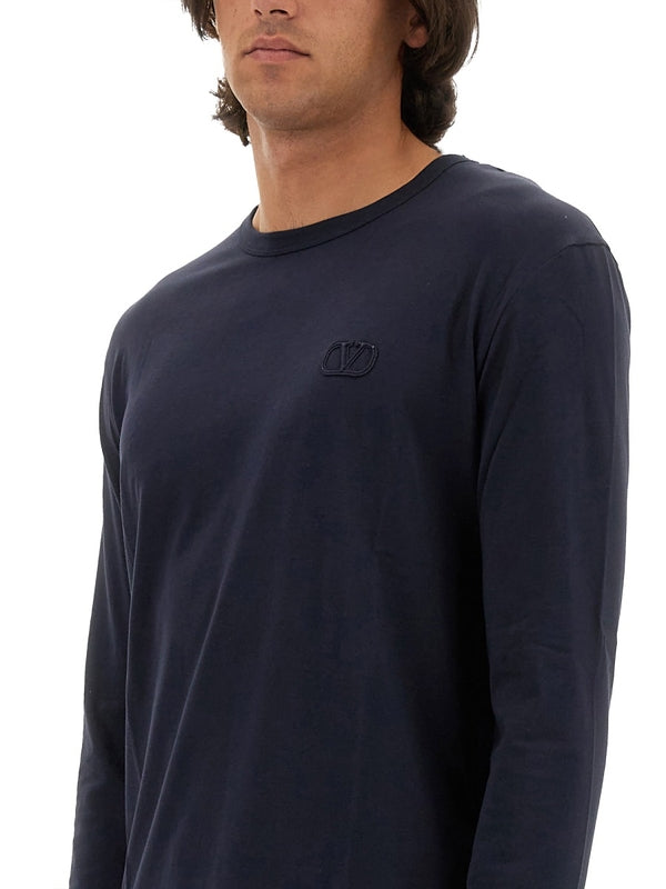 V Logo Cotton Long Sleeve Top