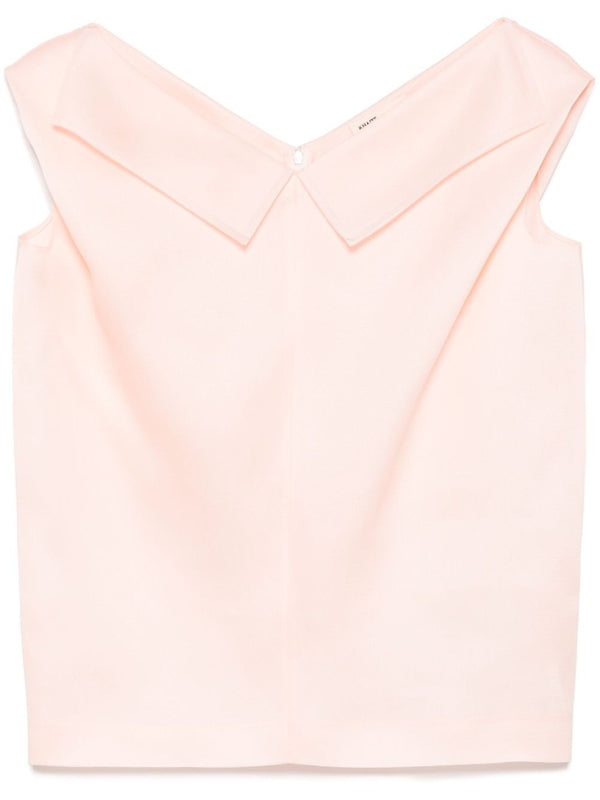 Pink V-Neck Silk Blouse