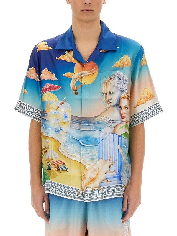 Allover Printing Silk Short Sleeve Shirt