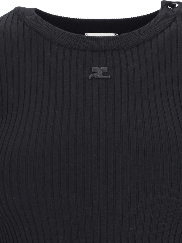 Logo Shoulder Button Rib Knit