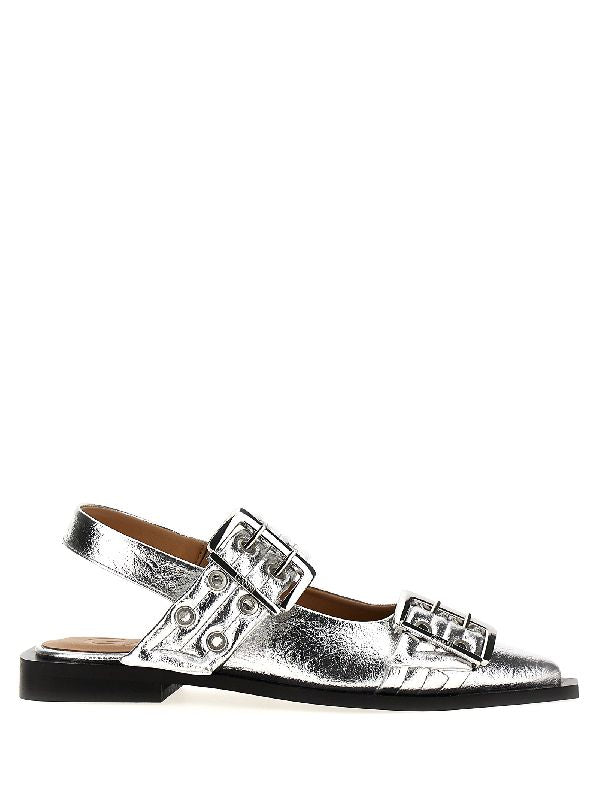 Buckle Strap Metallic Flat
  Shoes