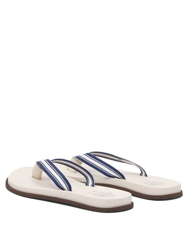 Brunello Cucinelli White Blue Flip Flops