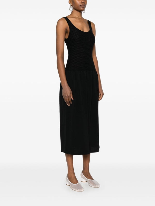 Scoop Neck Flare Cotton Blend Midi Dress