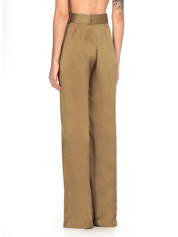 Belt Pintuck Silk Pants