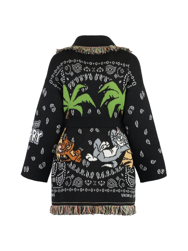 Bandana Jacquard Fringe Wool Cardigan