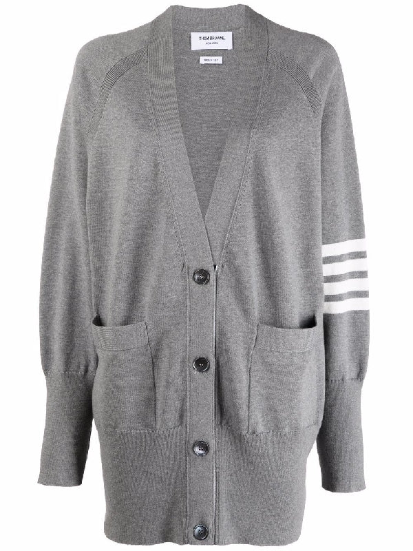 4-Bar V-Neck Cotton Cardigan