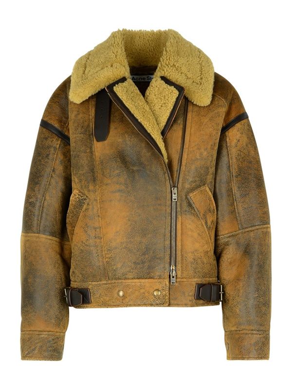 Shearling Collar Leather Jacket - Jente