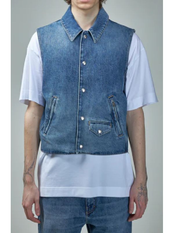 Logo Snap Button Denim Vest