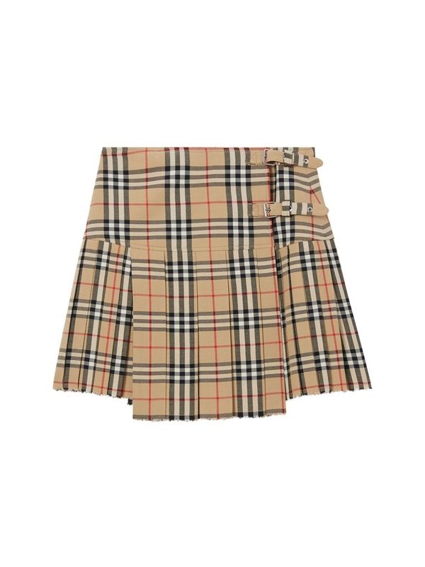 Vintage Check Pattern Buckle
  Detail Wool Skirt