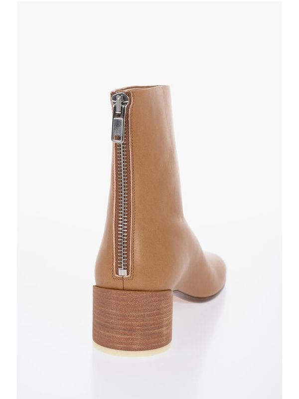 Beige Zipper Detail Ankle Boots Heel