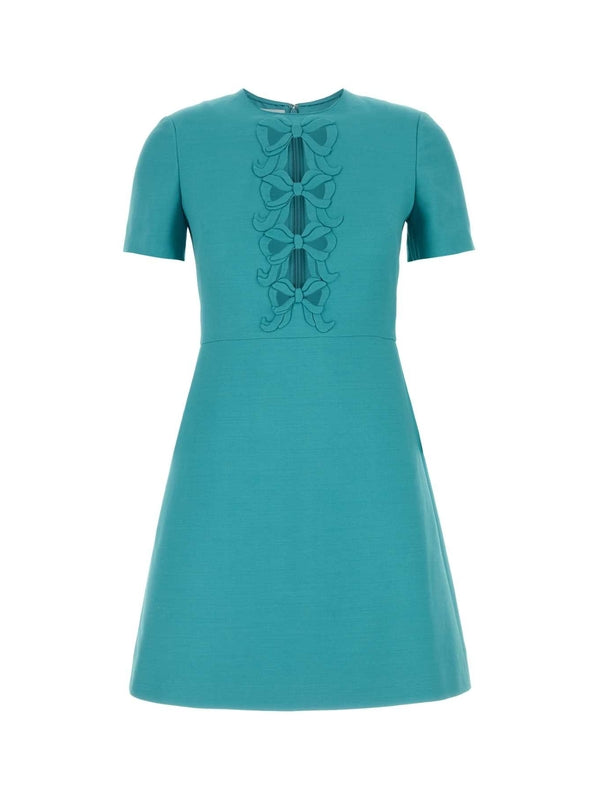 Bow Detail Wool Silk Mini Dress