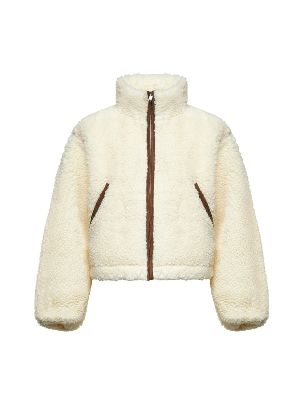 High Neck Fleece Wool Blend Jacket