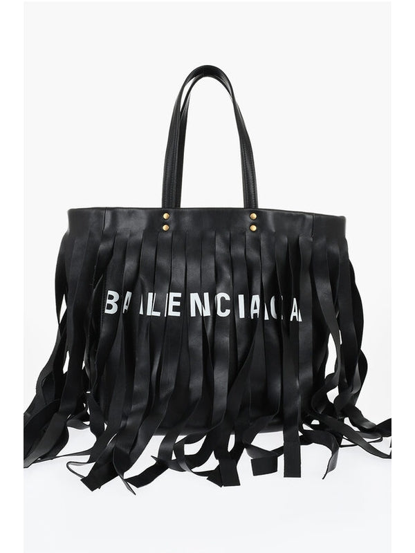Balenciaga Laundry Cabas Fringe Black Tote Bags