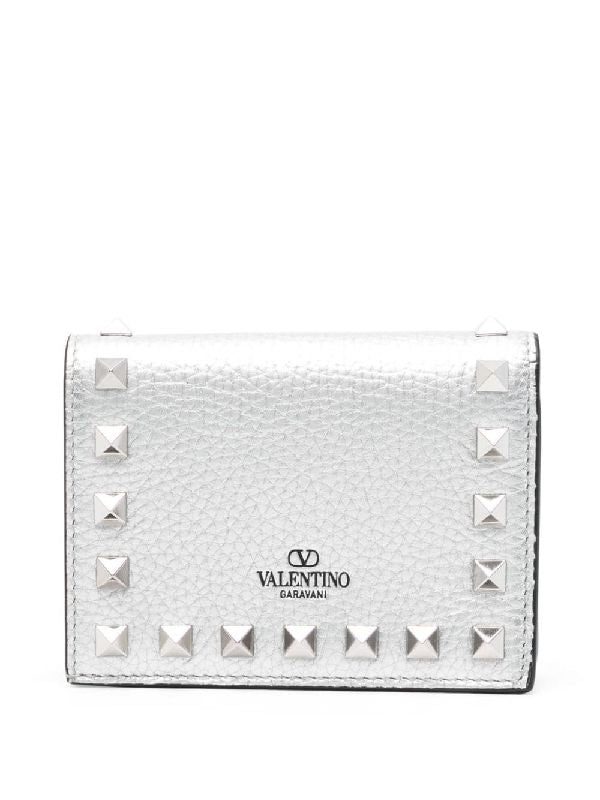 Rockstud Leather Flap Card Holder