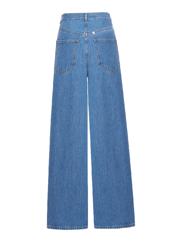 Wide Pleat Cotton Denim Pants