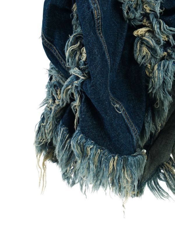 Fringe Gathering Denim Midi Skirt