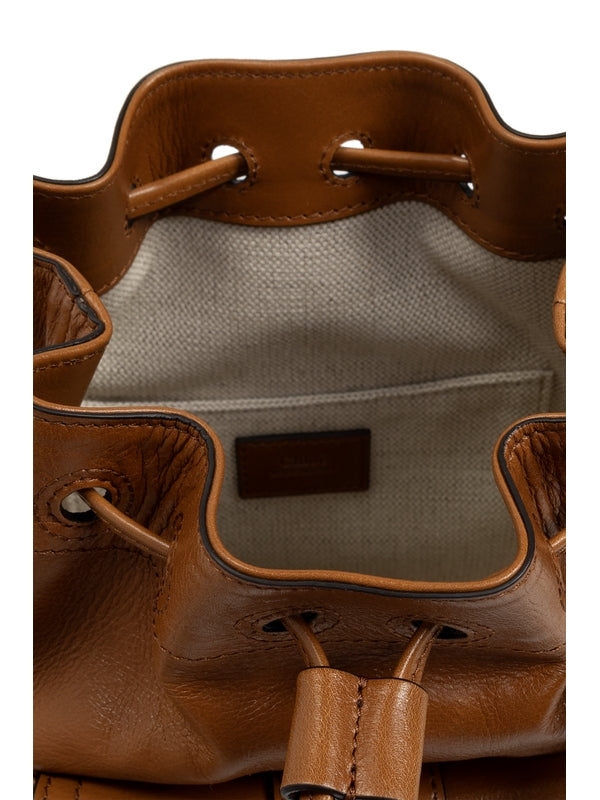 Camera Pocket Leather Bucket
  Bag