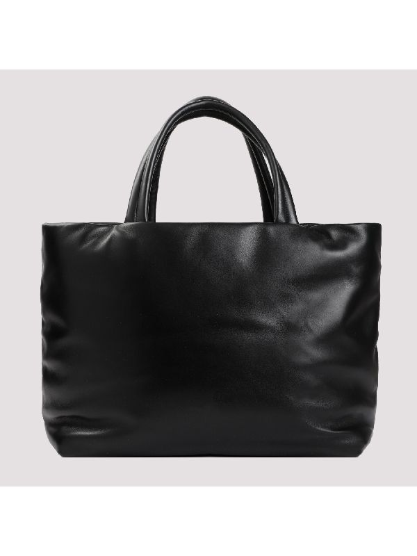 Black Logo Leather Tote Bag