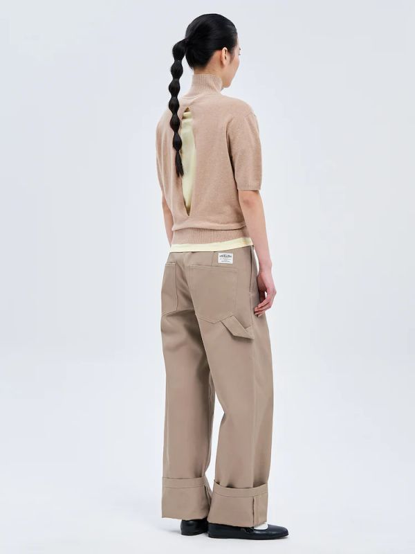 Back Cutout High Neck Short Sleeve Knit