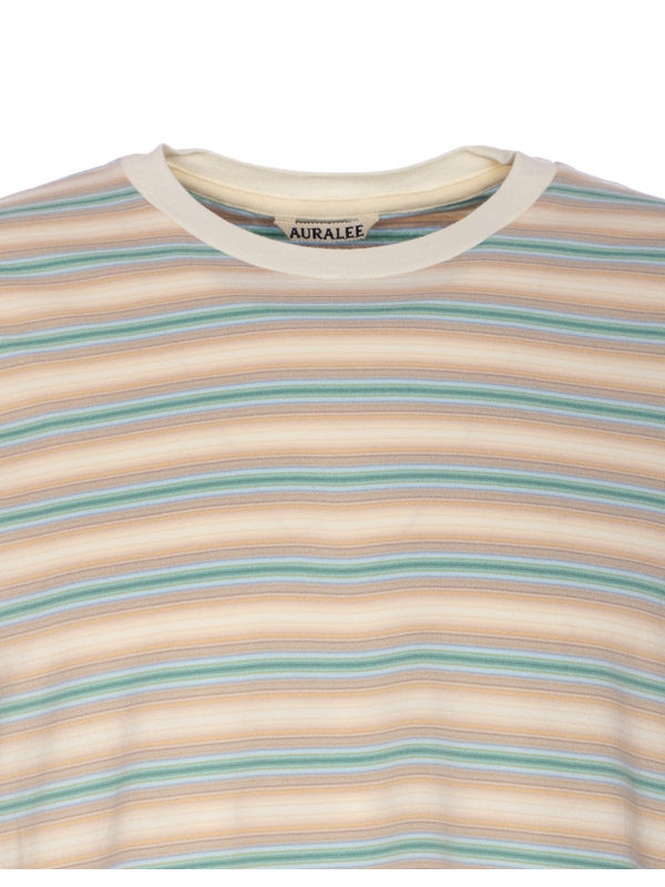 Auralee Stripe Cotton Short Sleeve T-Shirt