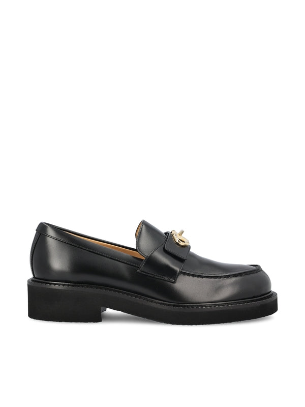 V Logo Leather Loafers