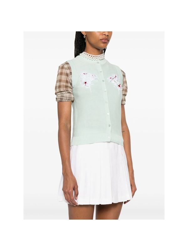Flower Embellished Silk Cashmere Knit Vest
