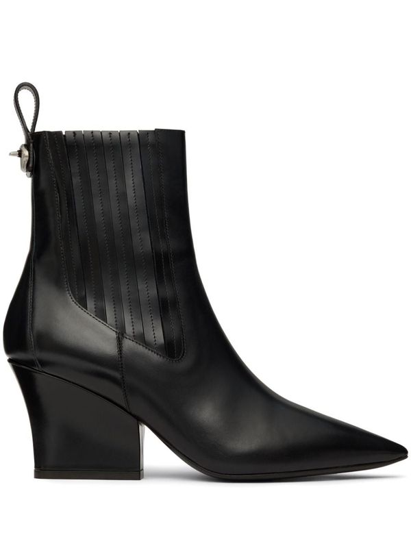 V Logo Leather Ankle Boots