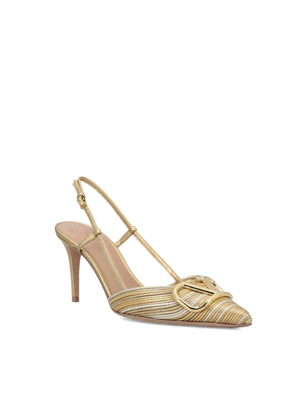 V Logo Metallic Leather Sandal Heel