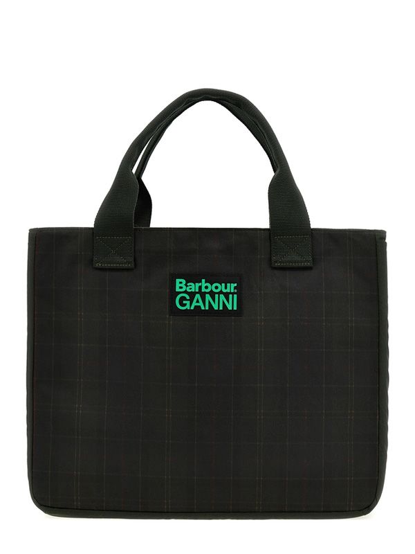 Ganni Logo Patch Check Tote Bag