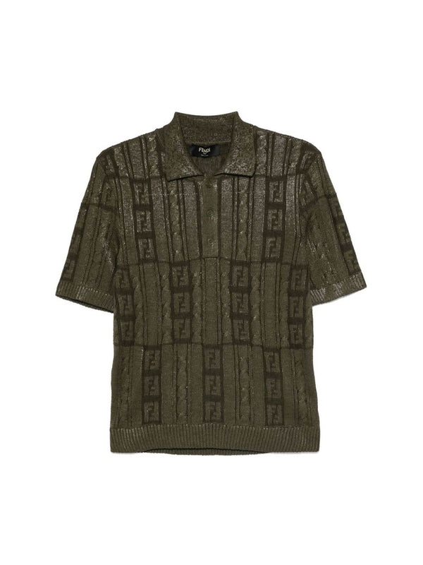 Ff Braid Pattern Wool Polo Shirt