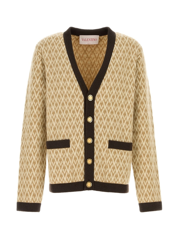 Jacquard V Pattern Wool Cardigan