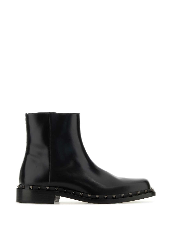 Rockstud Leather Ankle Boots