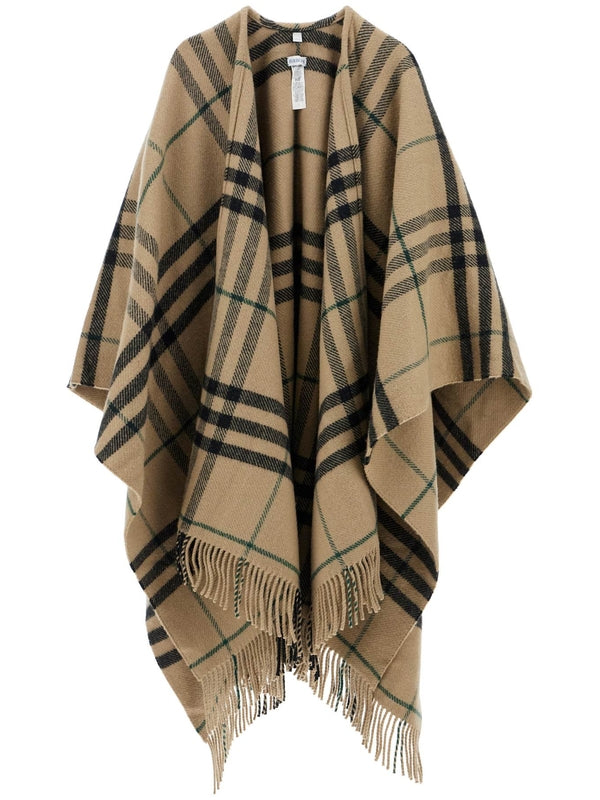 Check Fringe Wool Cashmere Cape