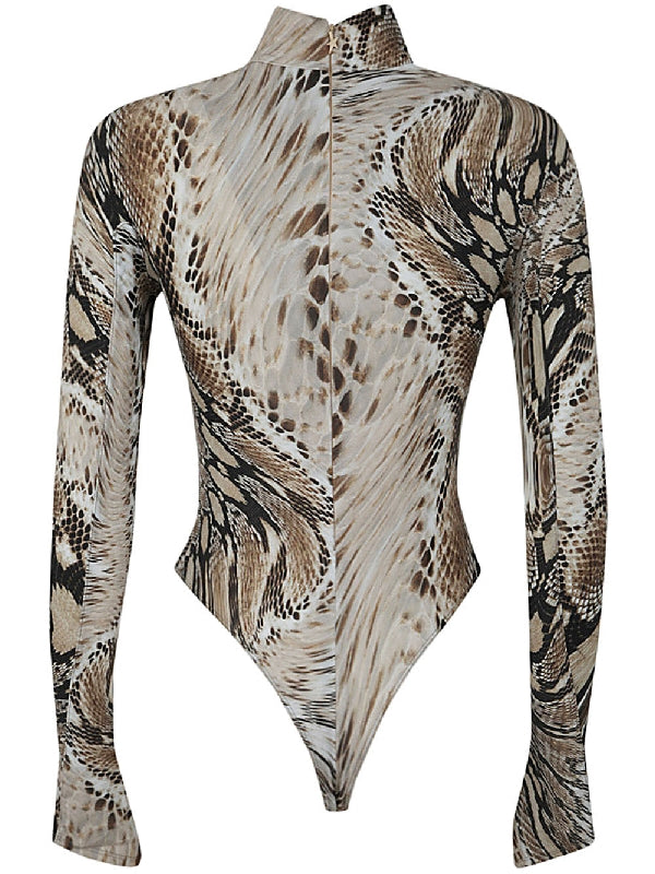 Snake Printing Logo Neck Bodysuit