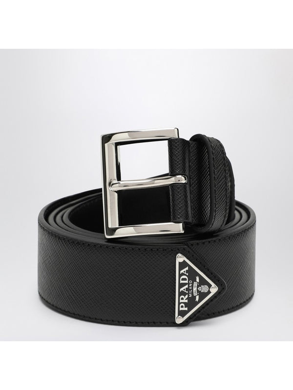 Triangle Logo Saffiano Leather Belt