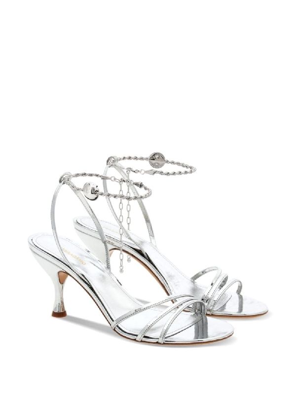 Ankle Chain Leather Sandal Heel