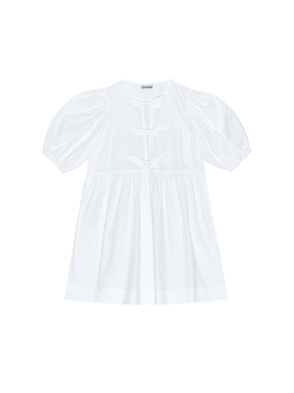 Puff-Sleeve Bow Cotton Blouse