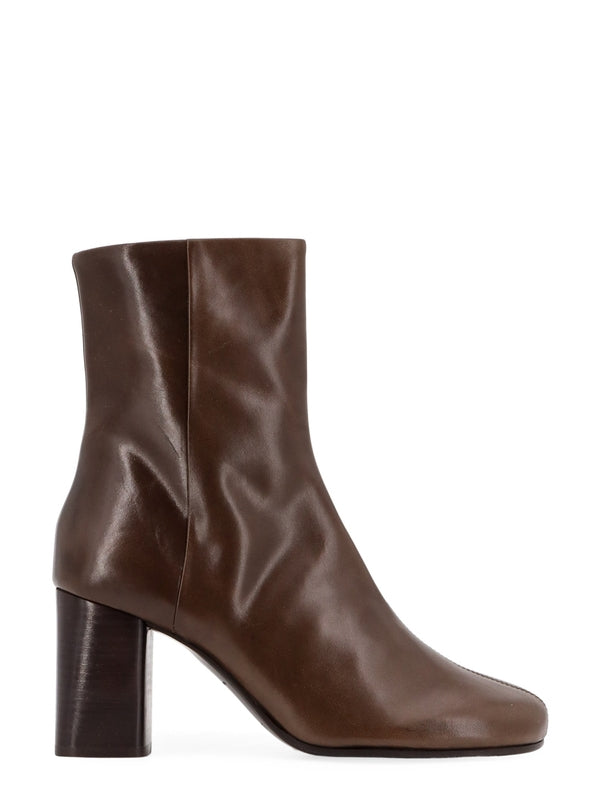 Zipper Leather Ankle Boots Heel