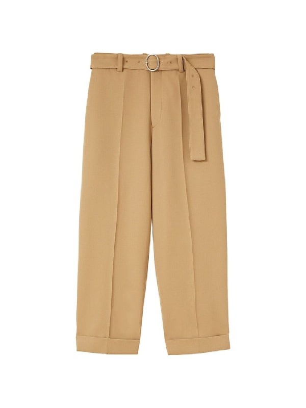 Belt Pleat Straight Wool Pants