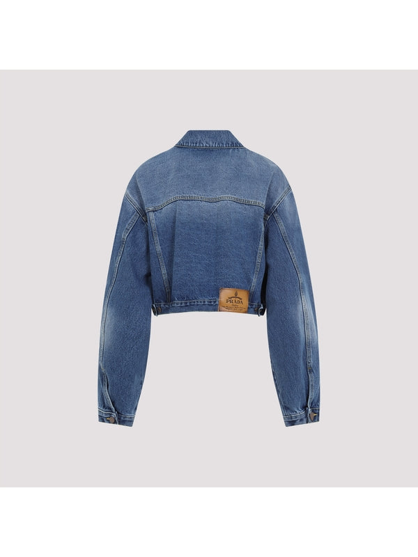 Logo Patch Crop Denim Trucker Jacket