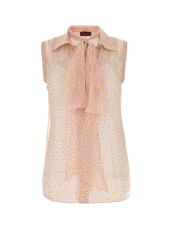 Scarf Ornament Flower Pattern Blouse