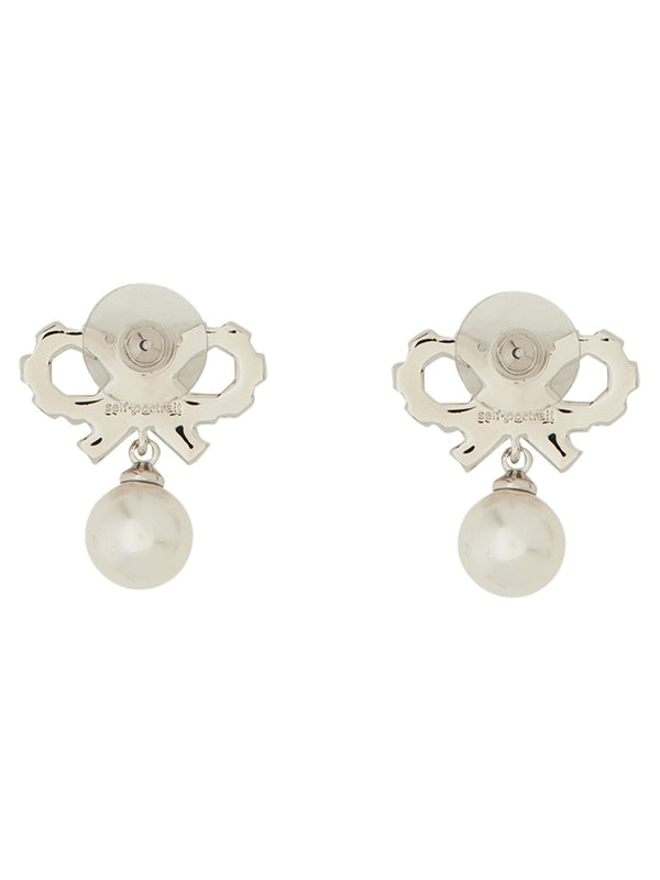 Crystal Bow Pearl Drop Earrings